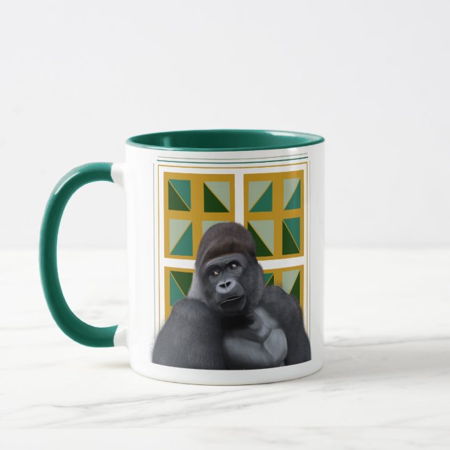 Silverback Gorilla Gult och Grönt Geometric Mugg (Vänster)