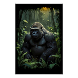 Silverback Gorilla in Rwandan Jungle Perfect Poster