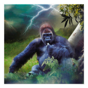 SILVERBACK GORILLA JUNGLE ENLIGHTENMENT FOTOTRYCK