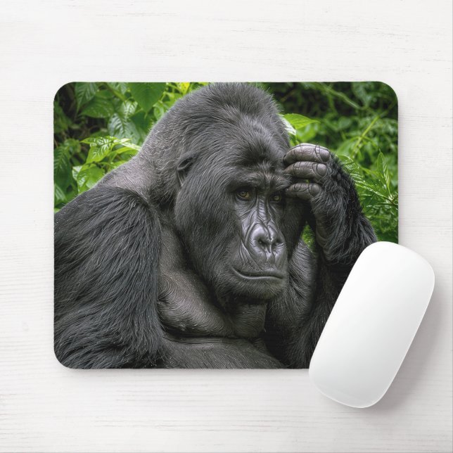 Silverbackgorilla djupt i tankar musmatta (Med mus)