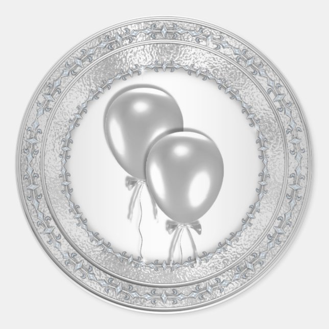 Silverballong-födelsedagsfest firande etiketter (Framsida)