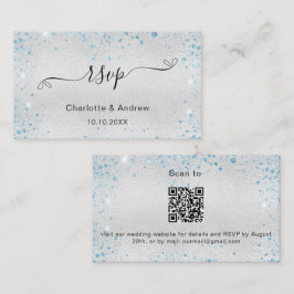 Silverblå glitter bröllopswebbplats RSVP QR-kod Tilläggskort