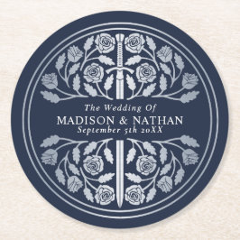 Silverblå kunglig medeltida svärdsbröllop underlägg papper rund