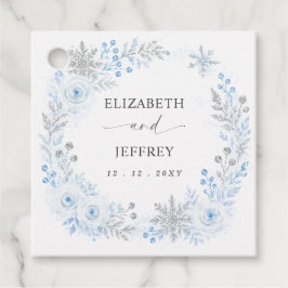 Silverblå Snöflingor Blommig Vinterbröllop Gåvor Etiketter