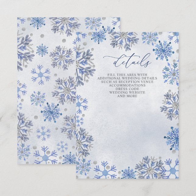 Silverblå snöflingor Vinter Jul Bröllop  Tilläggskort (Fram/baksida)