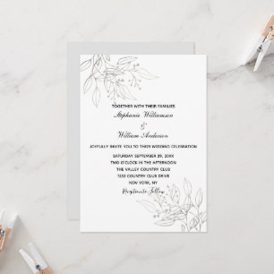 Silverblad Elegant Formell Modern Chic Bröllop Inbjudningar