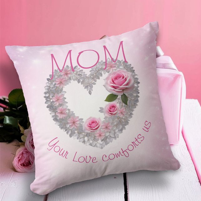 Silverblad Hjärt- och Rosa Ros Mamma  Kudde (Skapare uppladdad)