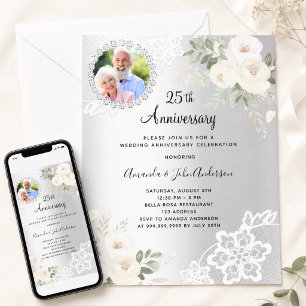 Silverblommig bild 25-årsjubileum för bröllop inbjudningar