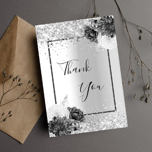 Silverblommig glitter elegant glamorös tack kort