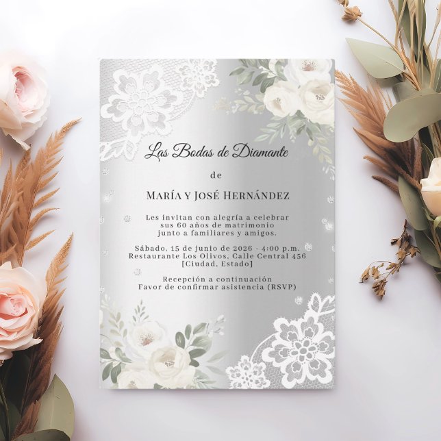 Silverblommig inbjudan till diamantbröllop (Skapare uppladdad)