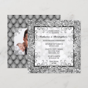 Silverblommig virvlande glitter fyrklöver DIY foto Inbjudningar