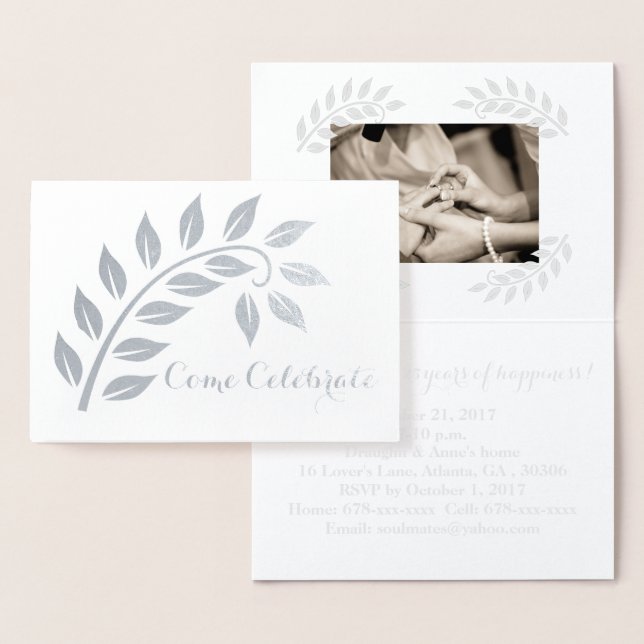 Silverbröllopsfirande - Personlig inbjudan med fot Folierat Kort (Display)