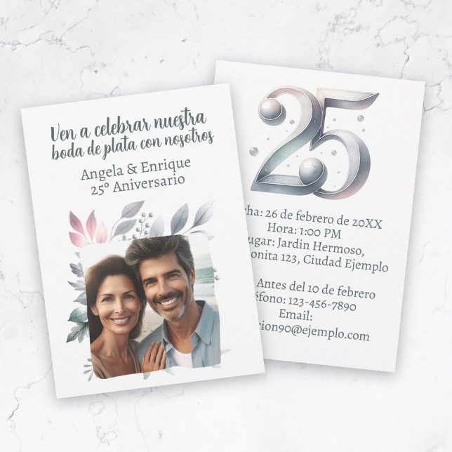 Silverbröllopsinbjudan 25 år med foto inbjudningar (Invitación de boda de plata de 25 años con foto invitation)