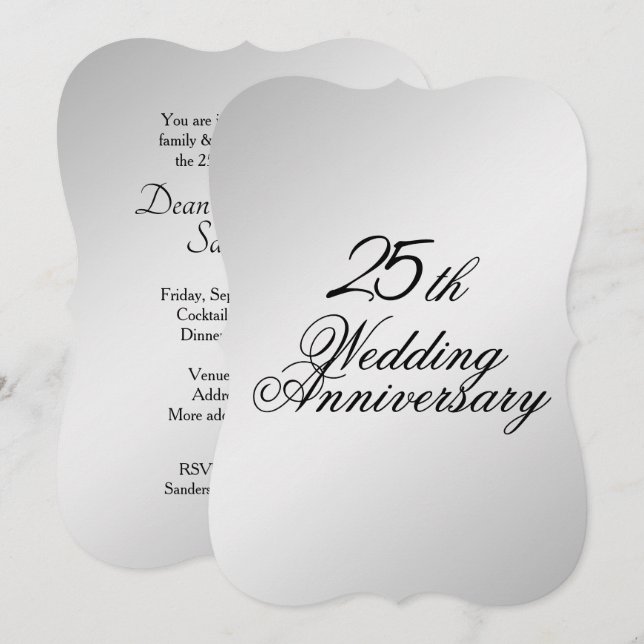 Silverbröllopsinbjudan Inbjudningar (Fram/baksida)