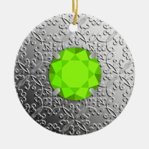 Silverdamast med en fauxperidotgemstone julgransprydnad keramik