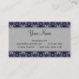 Silverdamast på blått med randar och monogramen visitkort