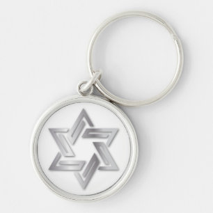 Silverdavidsstjärna Keychain Rund Silverfärgad Nyckelring