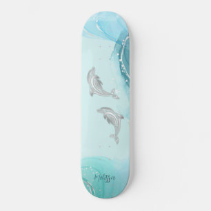 Silverdelfiner Våg Kust Din Namn Mini Skateboard Bräda 18,5 Cm