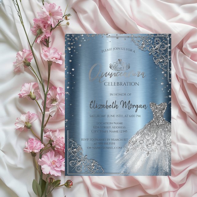 Silverdiamant ramklänning Quinceañera  Inbjudningar (Skapare uppladdad)