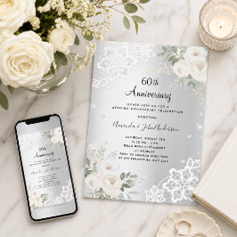 Silverdiamanter blommor 60-års bröllopsjubileum inbjudningar