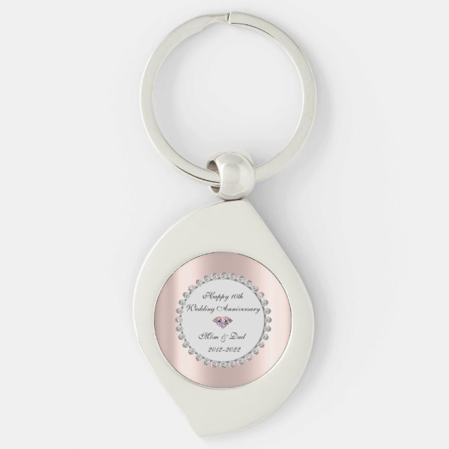 Silverdiamanter Roséguld 10-års bröllopsdag Swirl Silverfärgad Nyckelring (Framsidan)