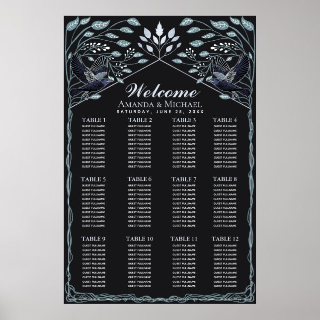 SilverEnchanted Gothic Raven Wedding Seating Chart Poster (Framsidan)