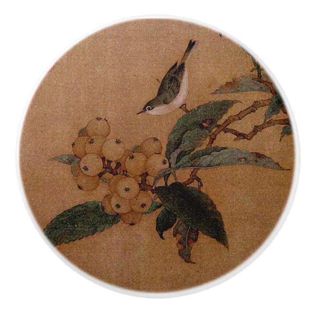 Silvereye-fågel med loquatifrukt kinesisk konst knopp (Framsidan)