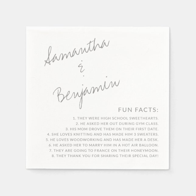 Silverfakta om brud och brudgum på bröllopet pappersservett (Framsidan)