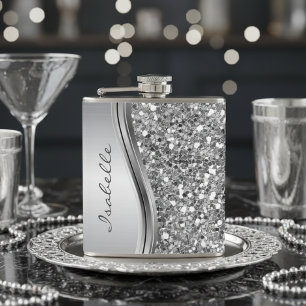 Silverfärgad falsk glitter glamour personlig metal fickplunta