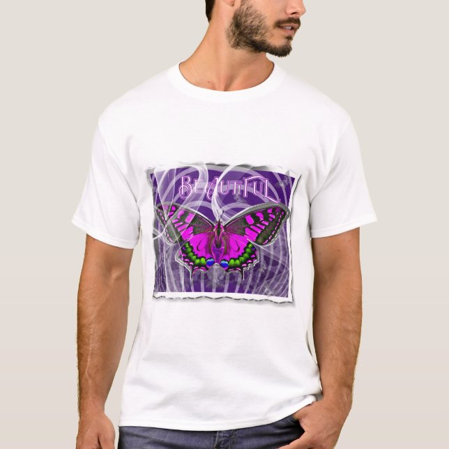 Silverfärgad fjäril med virvlar i färg t shirt (Framsida)
