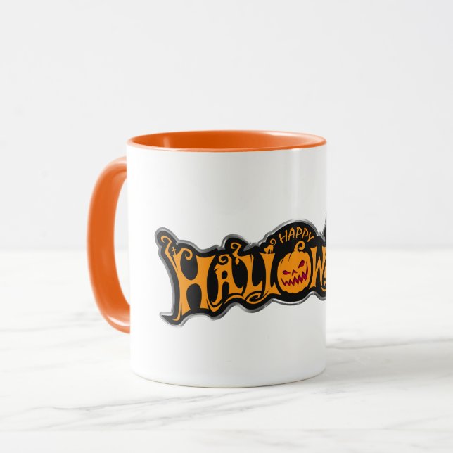 Silverfärgad glad halloween pumpa med rubinröda ög mugg (Framsida vänster)