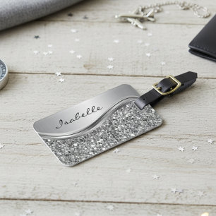 Silverfärgad glitter glamour personlig metall bagagebricka