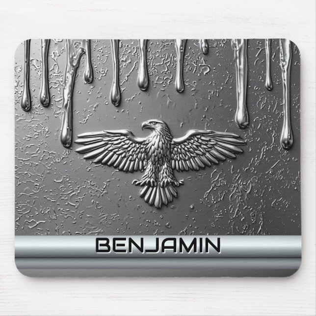 Silverfärgad metaleagle-emblem med droppande färg musmatta (Framsidan)