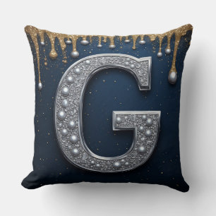 Silverfärgad monogrambokstav G Marin Guld Droppand Kudde