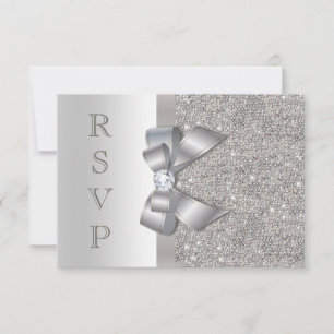 Silverfärgad oäkta båge & diamanter RSVP OSA Kort