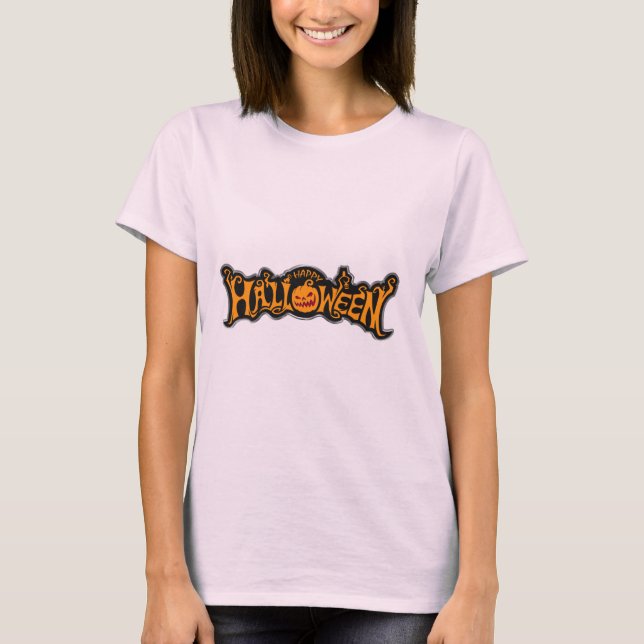 Silverfärgad ram Glad Halloween-rubinfärgad pumpa T Shirt (Framsida)