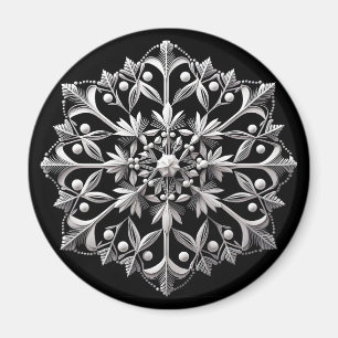 Silverfärgad snöflinga på svart magnet