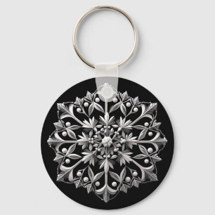 Silverfärgad snöflinga på svart nyckelring