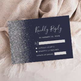Silverfärgade glitterkanter på mörkblå RSVP-kort OSA Kort