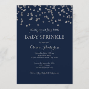 Silverfärgade Konfetti Marinblå Baby Shower-inbjud Inbjudningar