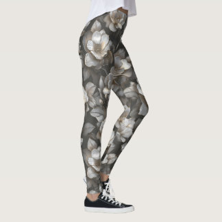Silverfärgade Kvinnor Aktivt Kläder Gardenias Blom Leggings