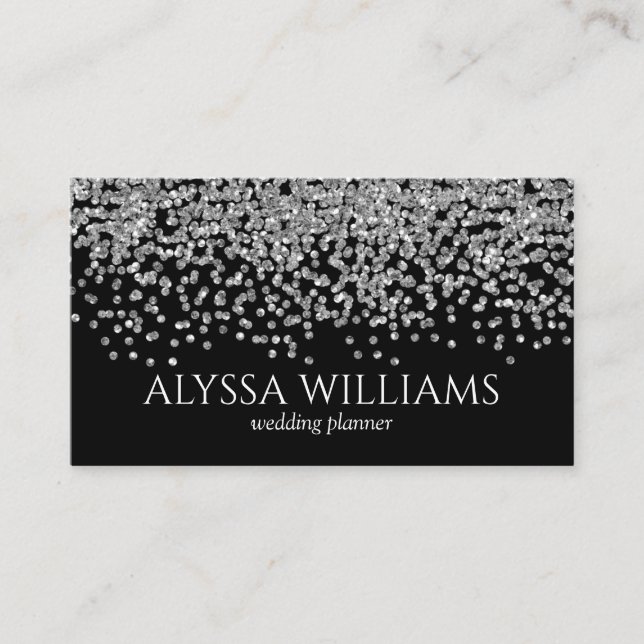 Silverfeta konfetti Glitter Black och Silver Visitkort (Framsida)