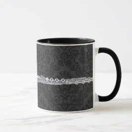Silverflöjt på svart damast mugg