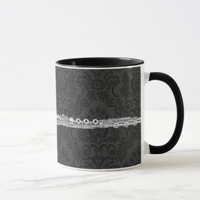 Silverflöjt på svart damast mugg (Höger)