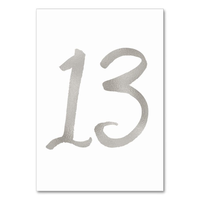 Silverfolie chic bröllopsbord nummer | Bord 13 Bordsnummer (Baksidan)