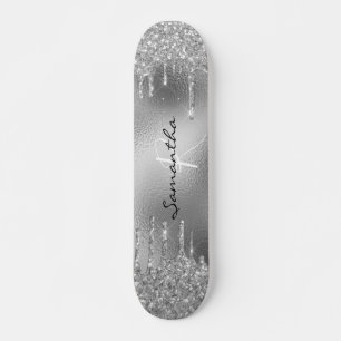 Silverfolie Glitter Monogram Mini Skateboard Bräda 18,5 Cm