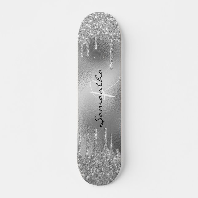 Silverfolie Glitter Monogram  Mini Skateboard Bräda 18,5 Cm (Framsida)