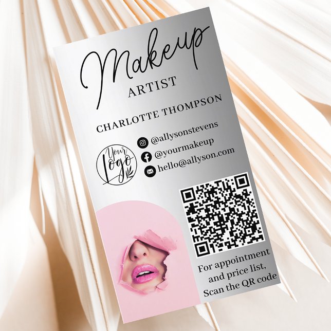 Silverfolie i logotyp Qr 2-foton Visitkort (Silver foil makeup logo Qr code 2 photos Business Card)