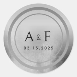 Silverfolie Monogram Bröllop Klassisk Rund Klister Runt Klistermärke