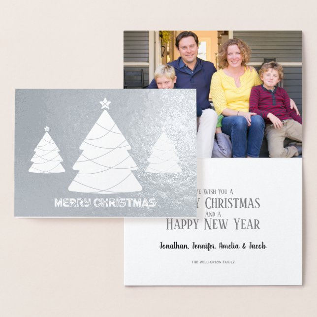 Silverfolie och White Julgran Photo Folierat Kort (Display)